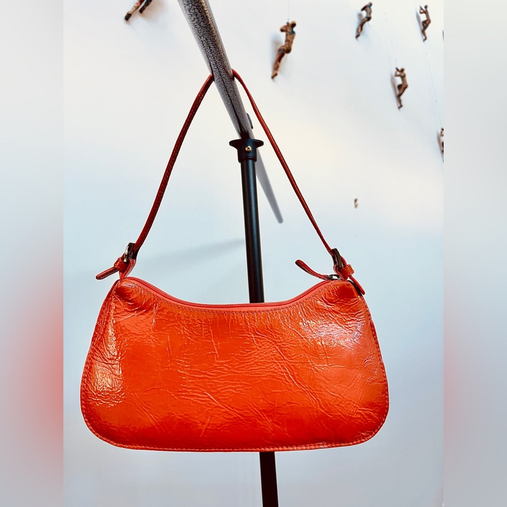 Elegant Pumpkin Orange Patent Leather Shoulder Bag - From Saks. Like New!
